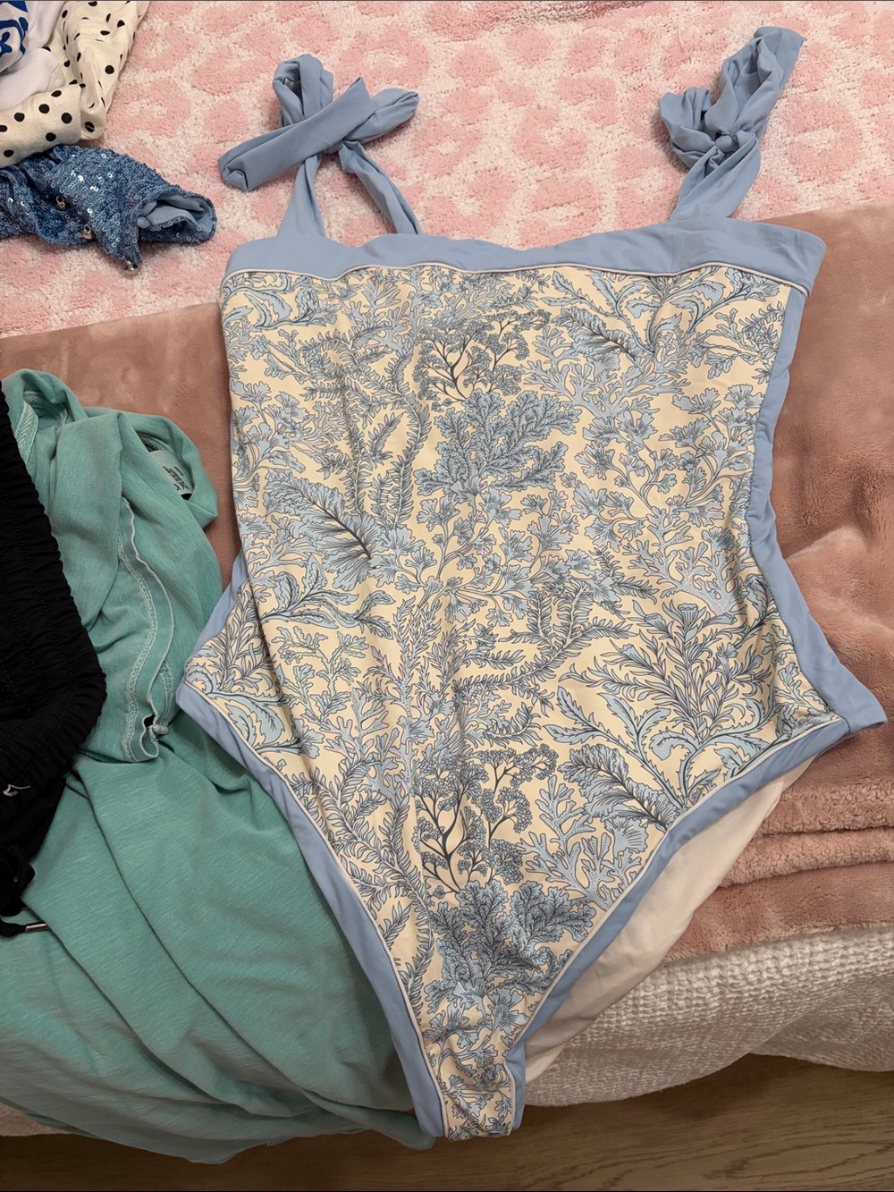 Light Blue Floral Print Kids One-Piece Swimsuit